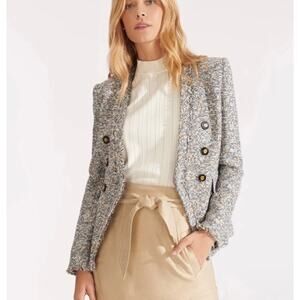 Veronica Beard Cedric Collarless Dickey Jacket Blue Tan Double Breast Womens 4